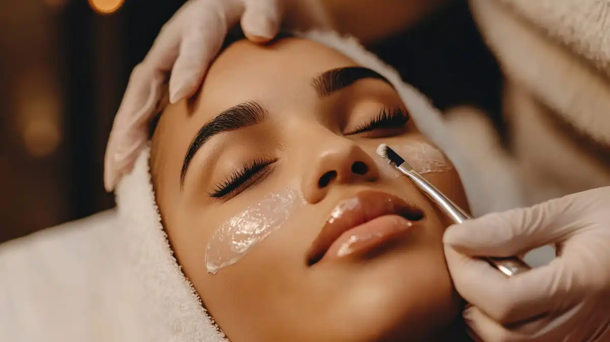 Professional dermaplaning treatment on a woman's face using a surgical scalpel blade to gently exfoliate skin and remove peach fuzz for radiant glowing skin